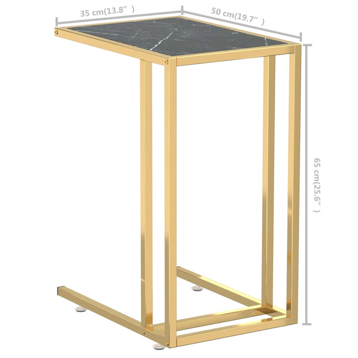 Computer Side Table Black Marble Tempered Glass 50 cm