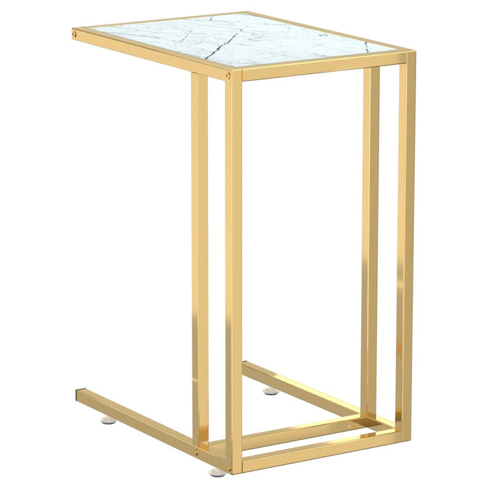 Computer Side Table White Marble Tempered Glass 50 cm