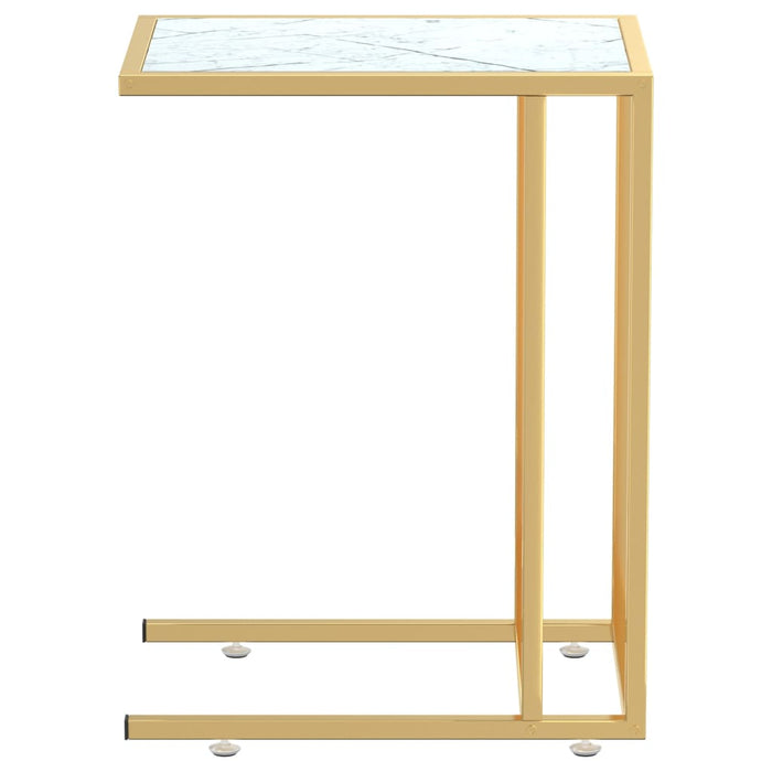 Computer Side Table White Marble Tempered Glass 50 cm