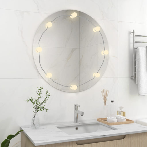 Wall Frameless Mirror with LED Lights Round Glass.