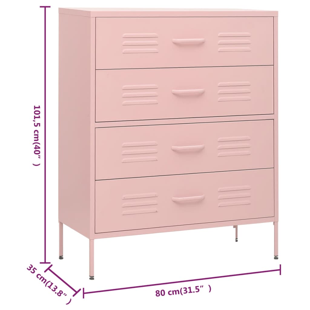 Chest of Drawers Pink Steel 80 cm