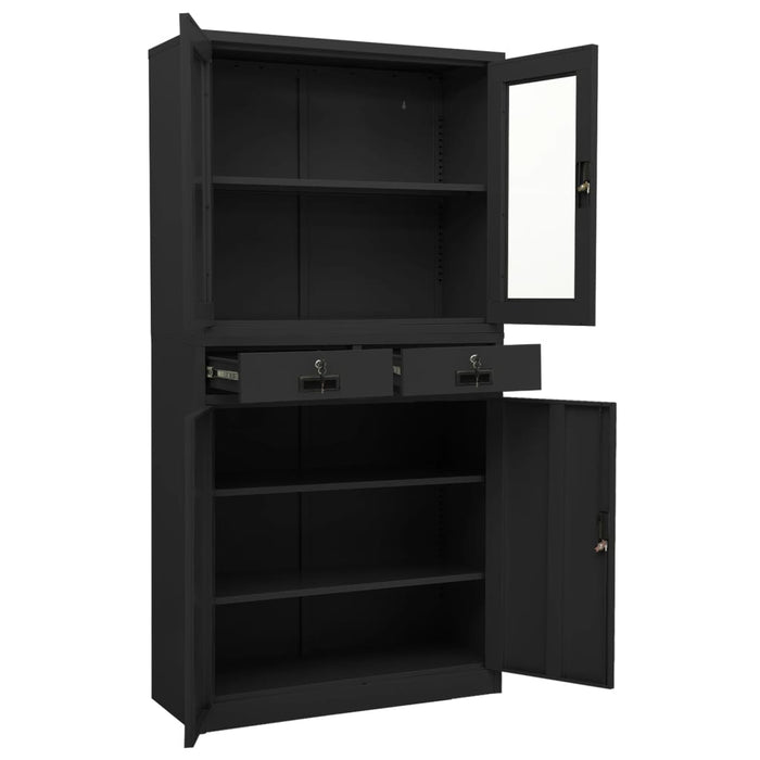 Office Cabinet Anthracite 90x40x180 cm Steel and Tempered Glass.