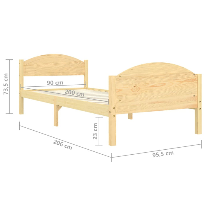 Bed Frame Solid Pine Wood 90x200 cm.