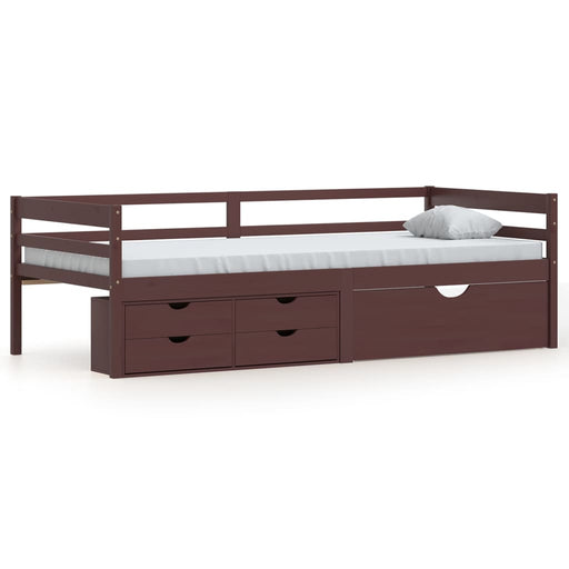 Bed Frame with Drawers&Cabinet Dark Brown Pinewood 90x200 cm.