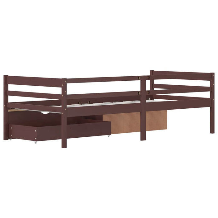 Bed Frame with Drawers&Cabinet Dark Brown Pinewood 90x200 cm.
