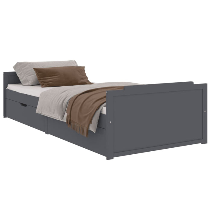 Bed Frame with Drawers Dark Grey Solid Wood Pine 90x200 cm