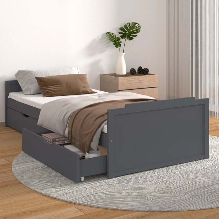 Bed Frame with Drawers Dark Grey Solid Wood Pine 90x200 cm