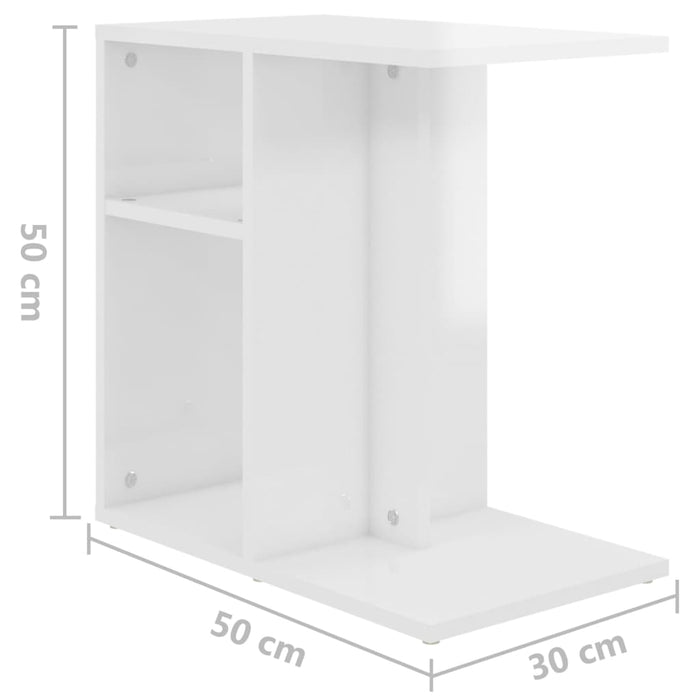 Side Table High Gloss White Engineered Wood 50 cm