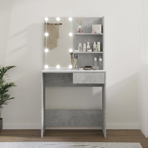 Dressing Table with LED Concrete Grey 74.5x40x141 cm.