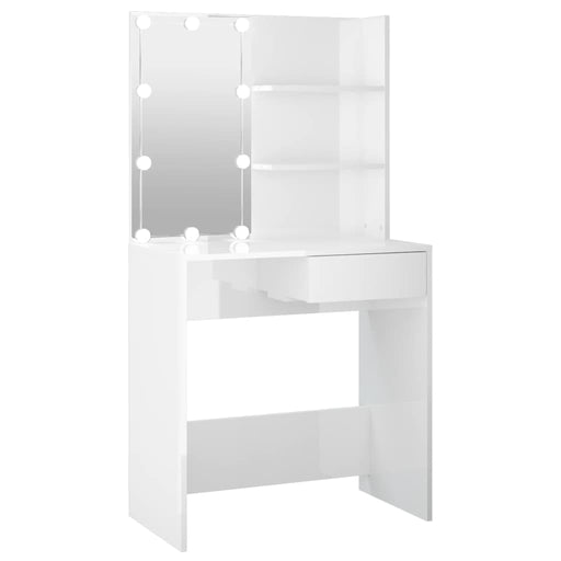 Dressing Table with LED High Gloss White 74.5x40x141 cm.