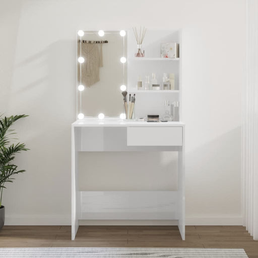 Dressing Table with LED High Gloss White 74.5x40x141 cm.