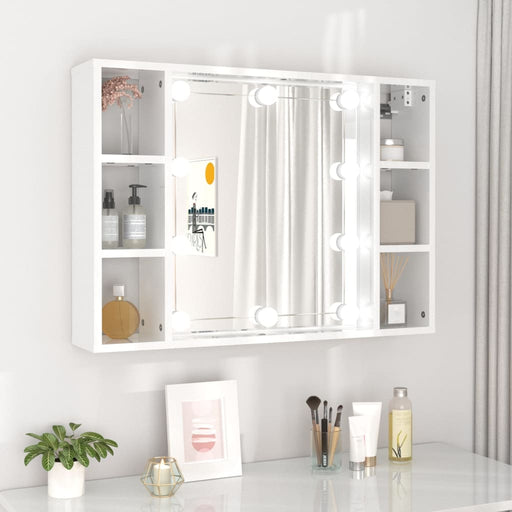 Mirror Cabinet with LED High Gloss White 76x15x55 cm.