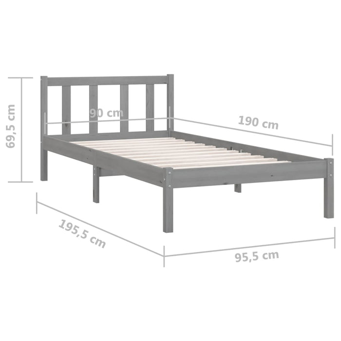 Bed Frame Grey Solid Pinewood 90x190 cm 3FT Single.