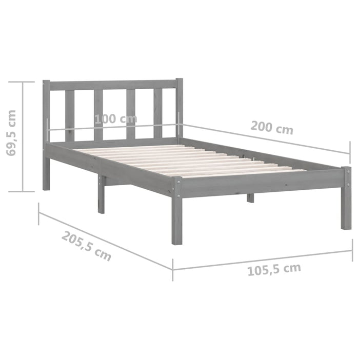 Bed Frame Grey Solid Pinewood 100x200 cm.