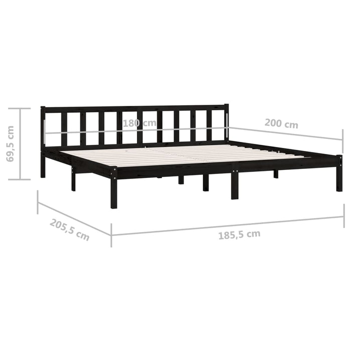 Bed Frame Black Solid Pinewood 180x200 cm 6FT Super King UK.