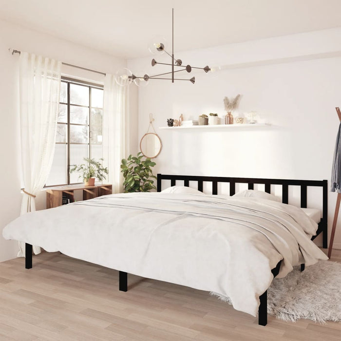 Bed Frame Black Solid Pinewood 200x200 cm.