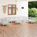 9 Piece Garden Lounge Set White Solid Pinewood.
