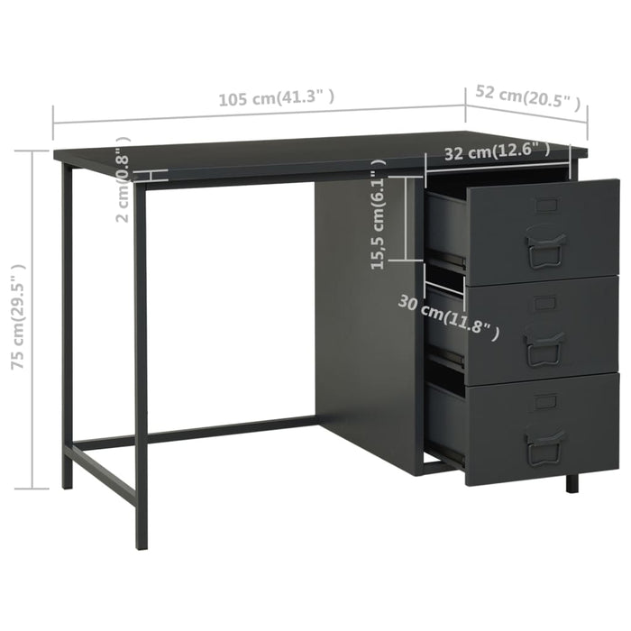 Industrial Desk with Drawers Anthracite 105x52x75 cm Steel.