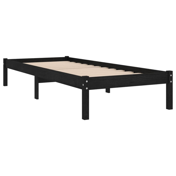 Bed Frame Black Solid Pinewood 90x190 cm 3FT Single.