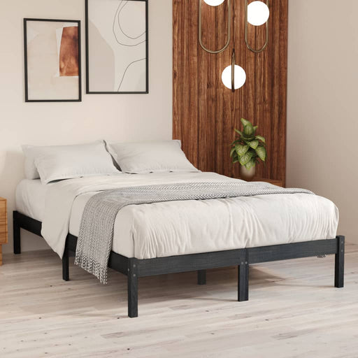 Bed Frame Grey Solid Pinewood 135x190 cm 4FT6 Double.