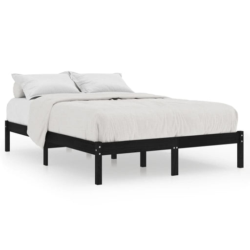 Bed Frame Black Solid Pinewood 135x190 cm 4FT6 Double.