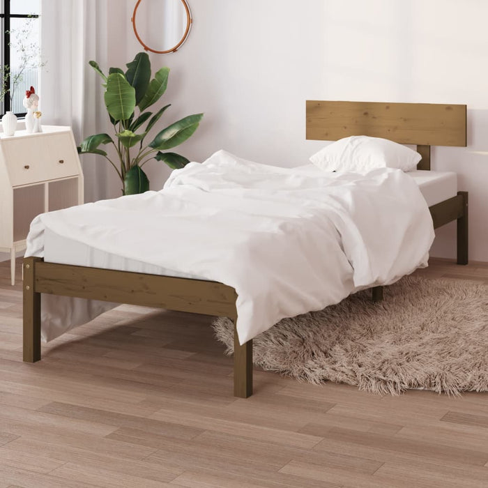 Bed Frame Honey Brown Solid Wood Pine 90x200 cm Single.