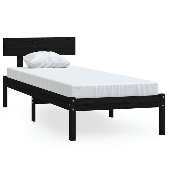 Bed Frame Black Solid Wood Pine 90x200 cm Single.
