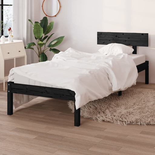 Bed Frame Black Solid Wood Pine 90x200 cm Single.