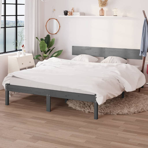 Bed Frame Grey Solid Wood Pine 160x200 cm King.