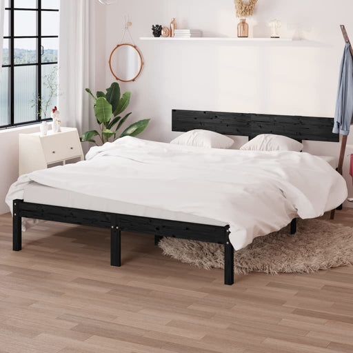 Bed Frame Black Solid Wood Pine 160x200 cm King.