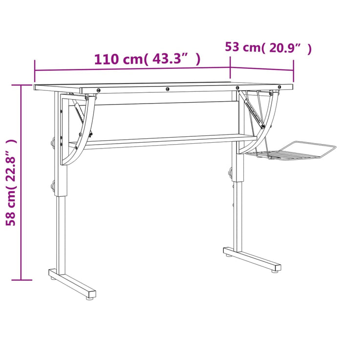 Craft Desk Sonoma Oak&Grey 110x53x(58-87)cm Engineered Wood&Steel.