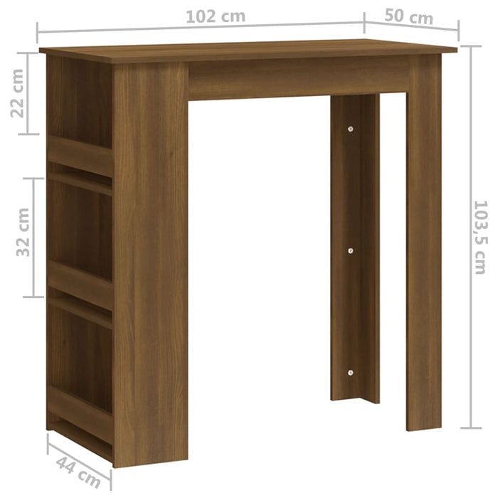 Bar Table with Storage Rack Brown Oak 102x50x103.5 cm Engineered Wood.