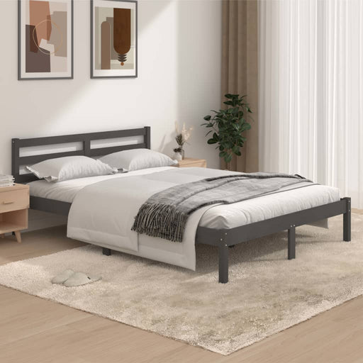 Bed Frame Solid Wood Pine 135x190 cm Grey 4FT6 Double.