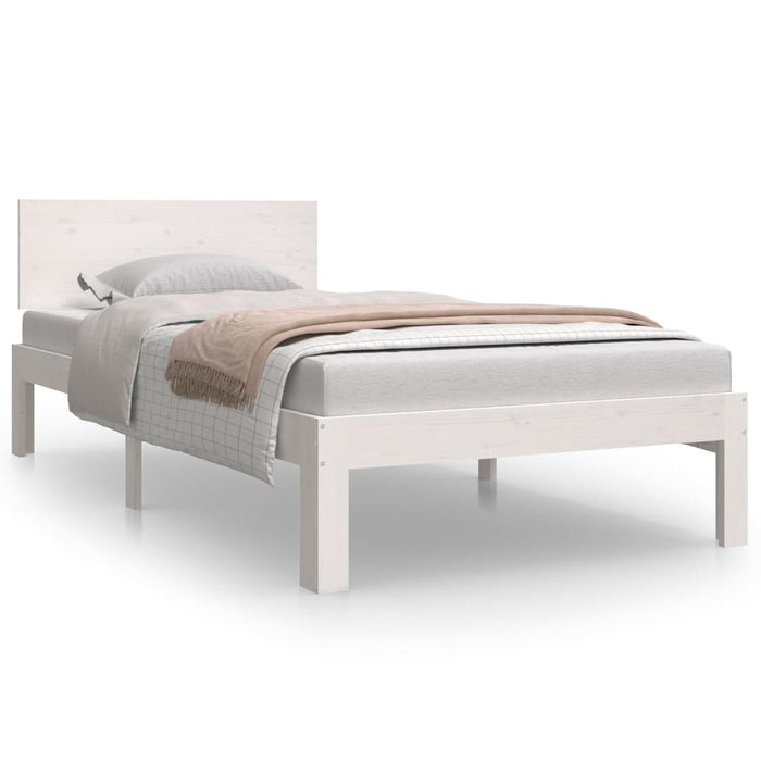 Bed Frame White Solid Wood 90x200 cm 3FT Single.