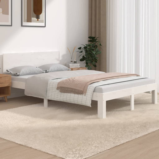Bed Frame White Solid Wood 120x200 cm 4FT Small Double.