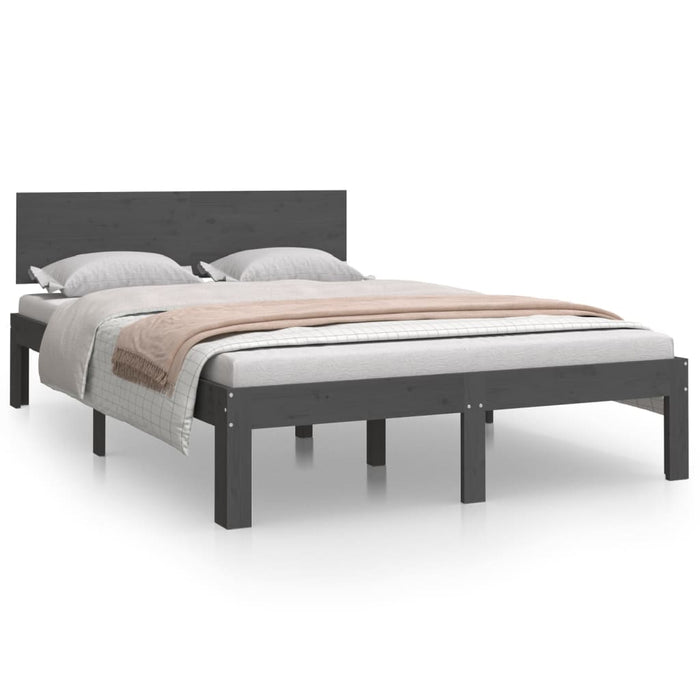 Bed Frame Grey Solid Wood 120x200 cm 4FT Small Double.