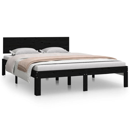 Bed Frame Black Solid Wood 140x200 cm 4FT6 Double.