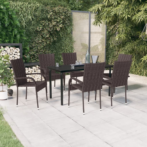 7 Piece Outdoor Dining Set Brown and Black.