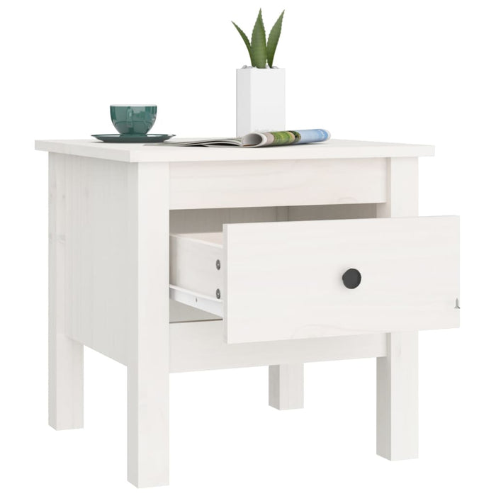 Side Table White 40x40x39 cm Solid Wood Pine.