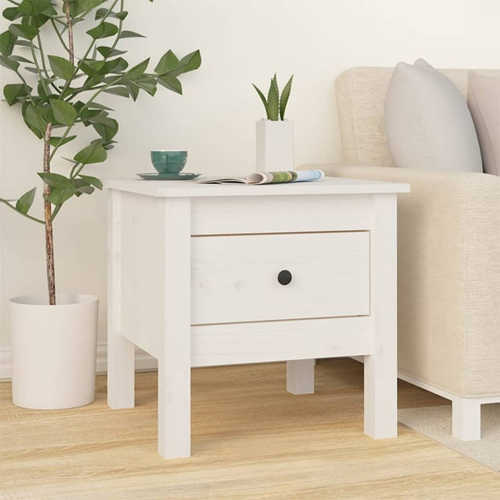 Side Table White 40x40x39 cm Solid Wood Pine.