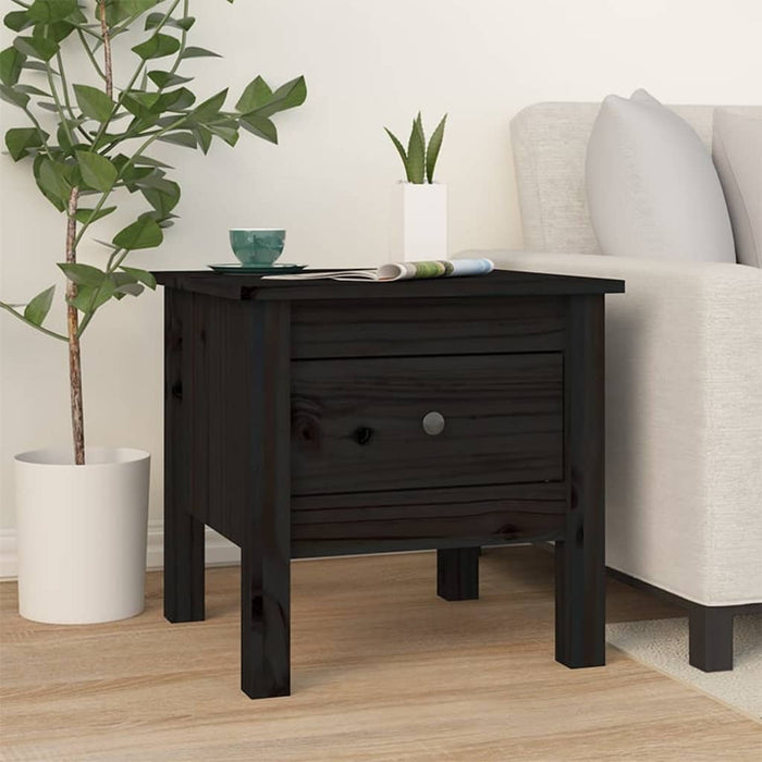 Side Table Black 40x40x39 cm Solid Wood Pine.