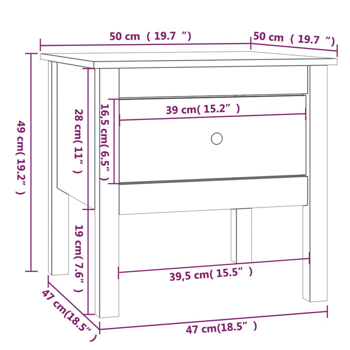 Side Table White 50x50x49 cm Solid Wood Pine.