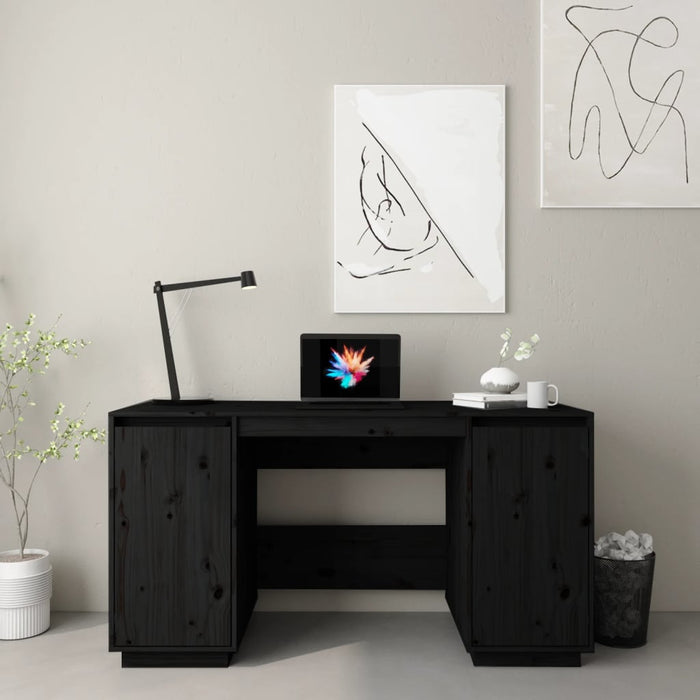 Desk Black 140x50x75 cm Solid Wood Pine.