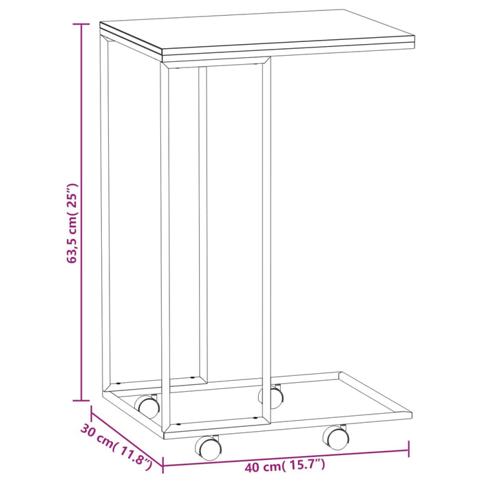 Side Table with Wheels White 40x30x63.5 cm Engineered Wood.