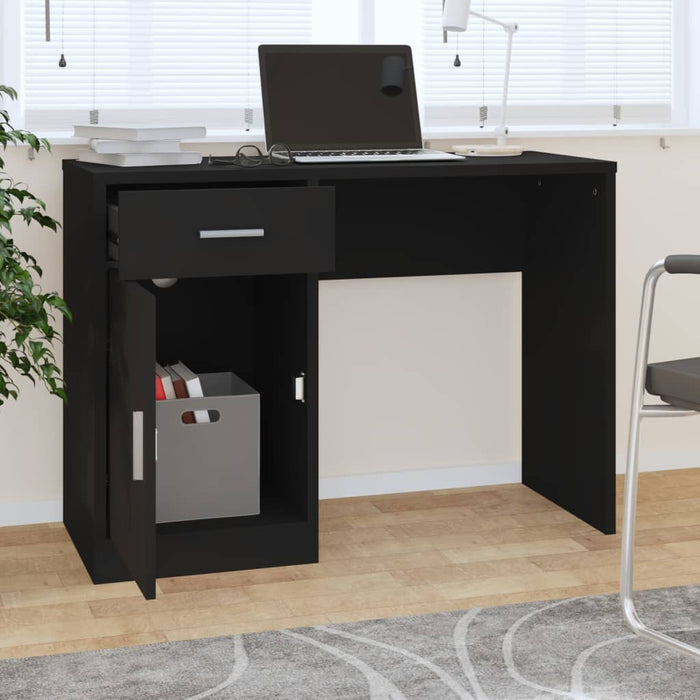 Desk with Drawer&Cabinet Black 100x40x73 cm Engineered Wood