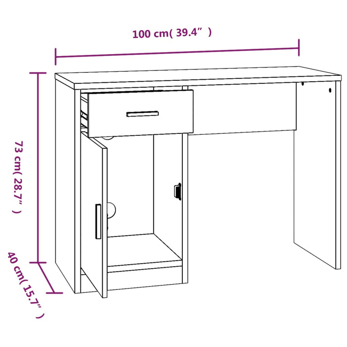 Desk with Drawer&Cabinet Concrete Grey 100x40x73 cm Engineered Wood