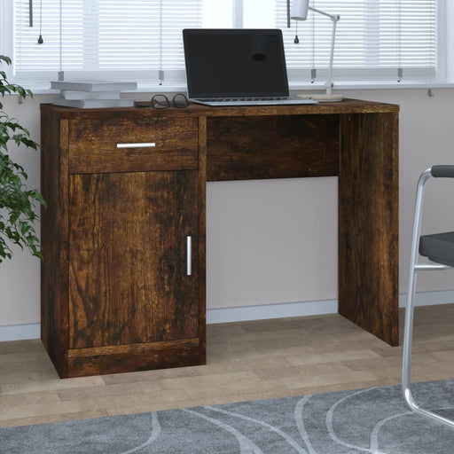Desk with Drawer&Cabinet Smoked Oak 100x40x73 cm Engineered Wood.
