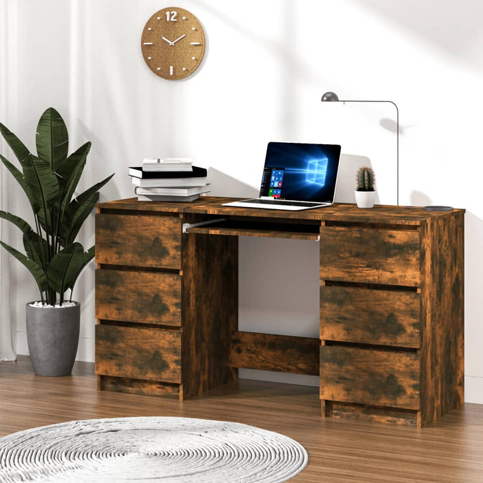 Writing Desk Smoked Oak 140x50x77 cm Engineered Wood.
