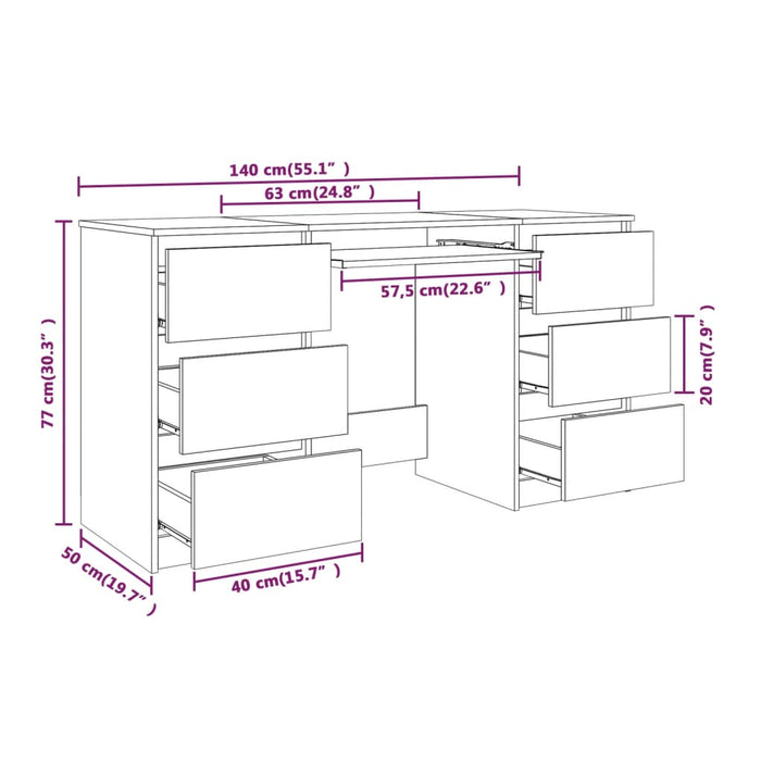 Writing Desk Grey Sonoma 140x50x77 cm Engineered Wood.