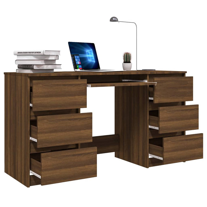 Writing Desk Brown Oak 140x50x77 cm Engineered Wood.